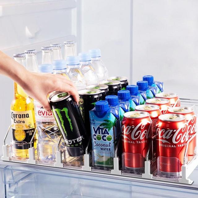 Drink Organizer for Fridge, Soda Can Dispenser for Refrigerator, Automatic Fridge Drink Dispenser Holds up to 30 Cans, 6 Row, 14.96" Depth x 18.9" Width