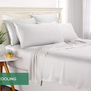 Pure Bamboo Queen Sheets, Genuine 100% Organic Viscose Derived from Bamboo Bed Sheet Set, Luxuriously Soft & Cooling, Double Stitching, 2 Year Quality Promise (Queen, White)