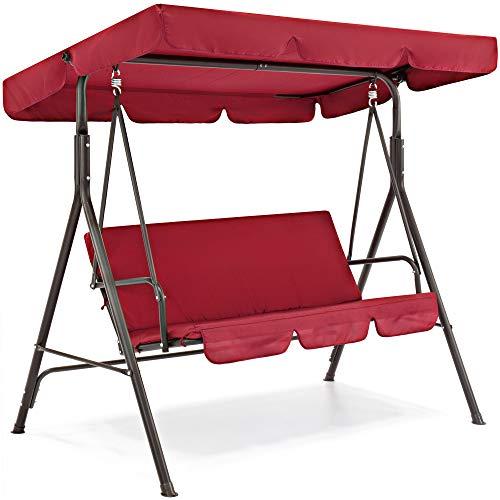Best Choice Products 2-Person Outdoor Large Convertible Canopy Swing Glider Chair w/Removable Cushions, Burgundy