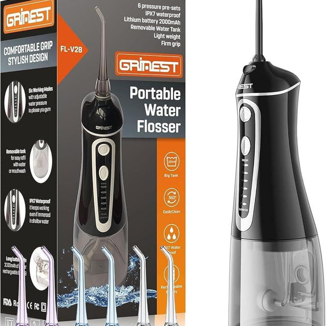 Water Flosser,Water Dental Flosser Pick for Teeth,Grinest 7 Modes Rechargeable Cordless Oral Irrigator Portable IPX7 Waterproof Tooth flossers for Home Travel-Black