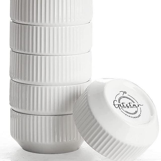 Getstar Ramekins 4 oz, Set of 6, Oven Safe Small Porcelain Ramekins Baking Bowls (3.5" x 1.8"), Creme Brulee Ramekins, Souffle Cups, Custard Cups, Small Bowls for Dipping (White)