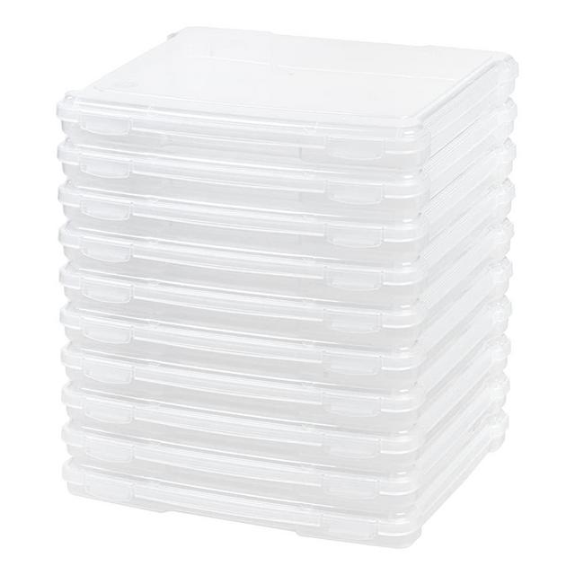 IRIS USA 8.5" x 11" Thin Plastic Portable Project Storage Case with Snap-Tight Closure Latch, 10-Pack, Container Box to Organize Board Games Magazine Document Craft Paper Hobby Art Supplies, Clear