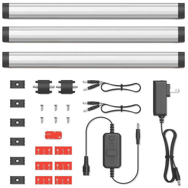 GETINLIGHT 12-inch Plug-in LED Under Counter Lights for Kitchen, Day Light 5000K, Pack of 3, IN-0110-23-SN-5K