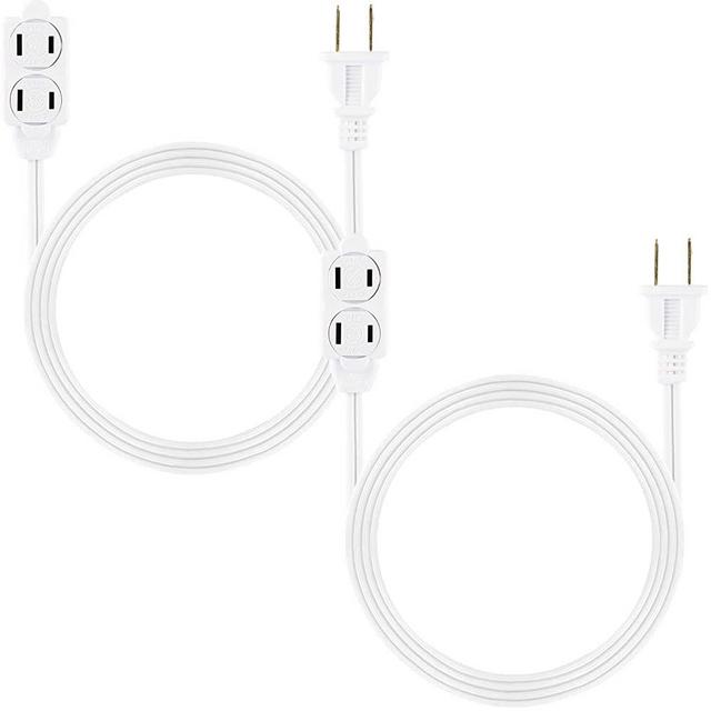 GE, White, 6 Ft Extension Cord 2 Pack, 3 Outlet Power Strip, Polarized, 16 Gauge, Twist-to-Close Safety Covers, Indoor Rated, Perfect for Home, Office or Kitchen, UL Listed, 50355