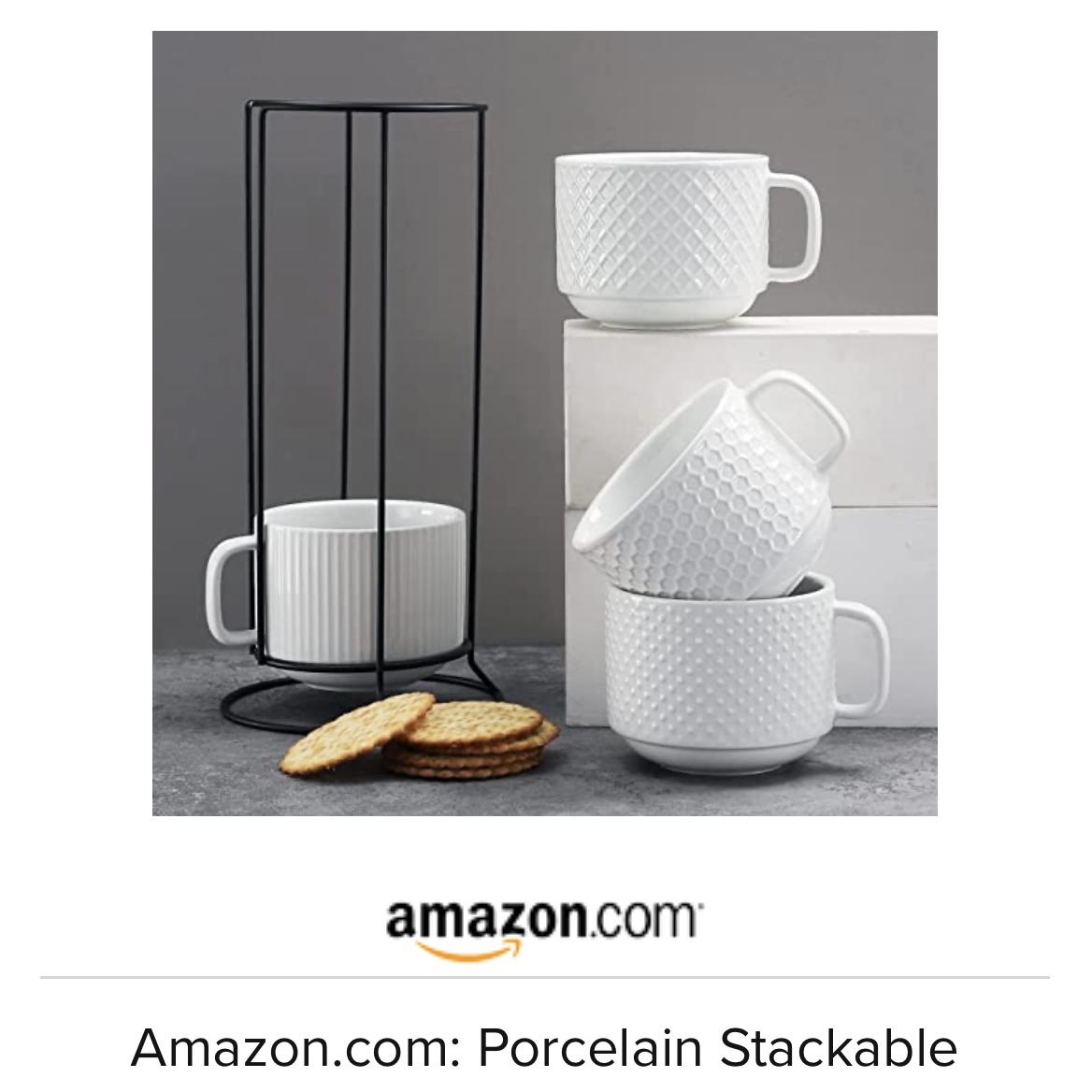 Amazon.com: Porcelain Stackable Coffee Mugs Set of 4
