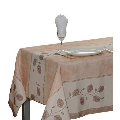 My Jolie Home 60 x 120-Inch Rectangular Tablecloth Beige Leaf, Stain Resistant, Washable, Liquid Spills Bead up, Seats 10 to 12 People (Other 63" Round, 60 x 80, 60 x 95).