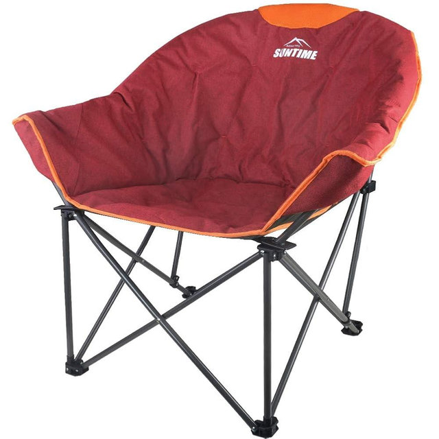 OUTDOOR LIVING SUNTIME Sofa Chair, Oversize Padded Moon Leisure Portable Stable Comfortable Folding Chair for Camping, Hiking, Carry Bag