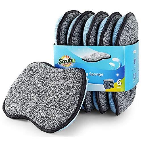 Multi-Purpose Scrub Sponges for Kitchen by Scrub- it - Non-Scratch Microfiber Sponge Along with Heavy Duty Scouring Power - Effortless Cleaning of Dishes, Pots and Pans All at Once(6 Pack, Large)