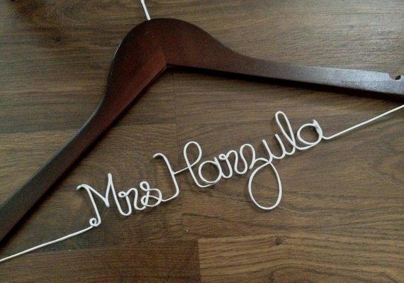 Wedding Dress Hanger (Dark Wood, Silver, Mrs. Ferraro)
