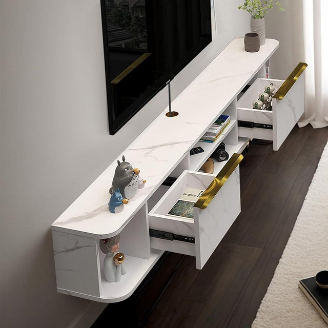 Pmnianhua Floating TV Stand with 2 Drawers,70'' Wall Mounted TV Shelf,Floating Shelf Under TV,Floating TV Console with Cabinets for Bedroom Living Room(White)