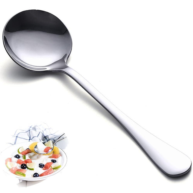 HAPPY KIT Soup Spoons Set 12 Pcs Premium Stainless Steel Round Spoons Heavy-Weight Durable Flatware Set