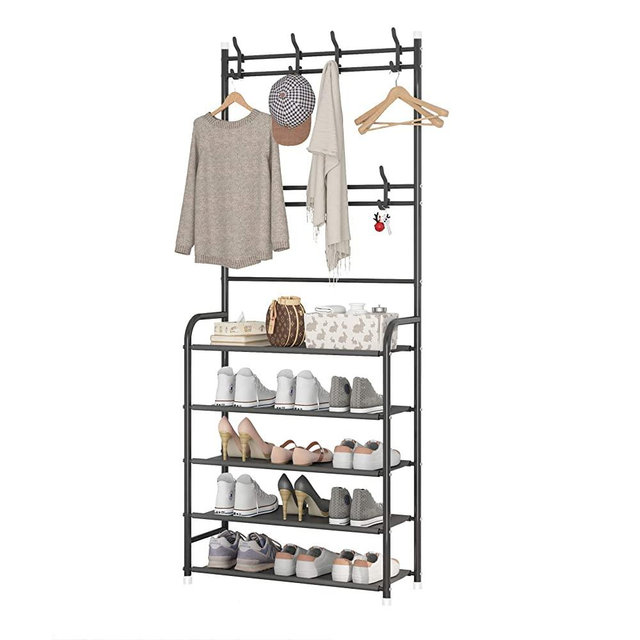 UDEAR Entryway Coat Rack,Large Storage Space, with 5-Tier Shoes Storage Shelf,Provides Hanging and Storage Capabilities,Multifunctional Practical Storage Hanger,Black