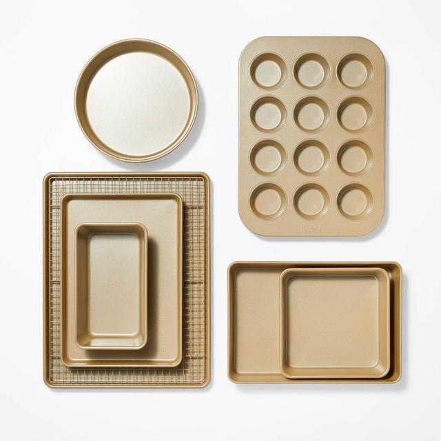 8pc Nonstick Bakeware Set Gold - Figmint™