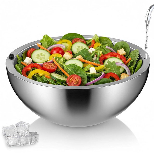 Afcabakila 70oz Dip Bowl,Stainless Steel Double Walled Insulated Serving Bowl for Hot & Cold Food, Perfect for Salsa, Guacamole, Salads, Condiments at Parties, BBQ, Picnics