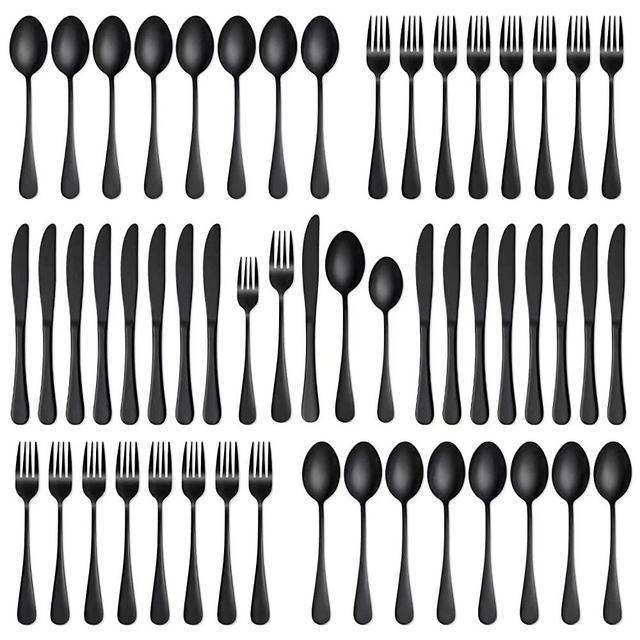 40 Piece Black Silverware Set Service for 8, Stainless Steel Flatware Utensils Set, Black Cutlery Set Knives Spoons and Forks Set, Mirror Polished, Dishwasher Safe