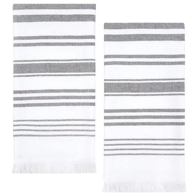 Sticky Toffee Cotton White Hand Towels Set of 2, Soft and Absorbent Terry Towels, Modern Stripe, Reusable and Quick Drying, 28 in x 16 in, Gray