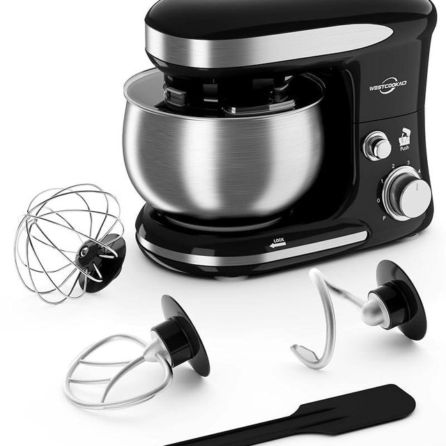 Stand Mixer, 3.4QT Tilt-Head Small Stand Mixers, 6+P Speed Kitchen Mixer for Daily Use with Egg Whisk, Dough Hook, Flat Beater, Bread Dough Mixer for Baking (Black)