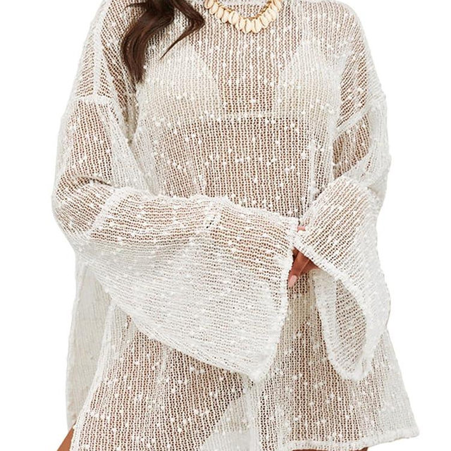 Lilosy Sexy Crochet Sheer Kaftan Caftan Beach Dress Bathing Suit Swim Coverup Summer Vacation Outfits One Piece