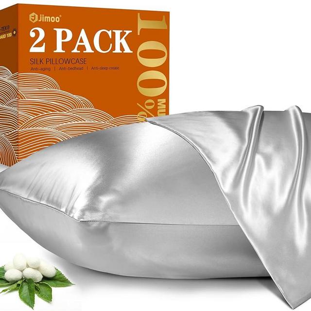2 Pack 100% Mulberry Silk Pillowcase for Hair and Skin, 22 Momme Natural Silk Pillow Cases Set of 2 with Zipper, Silk Pillow Cover Gifts for Women Mom Men (2 Pcack Silver Grey, Standard 20''×26'')
