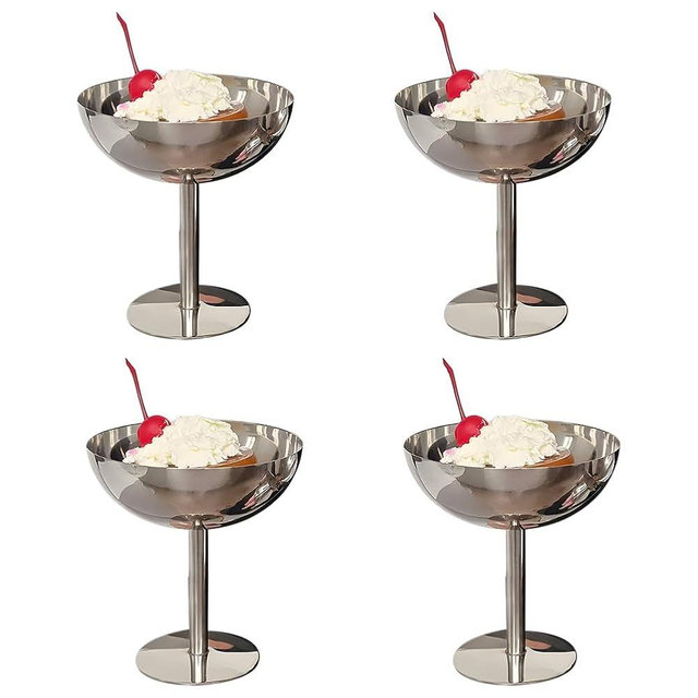 Ice Cream Bowl, 7 Oz Stainless Steel Footed Dessert Cups Ice Cream Cup Small Cute Sundae Bowl for Dessert, Sundae, Pudding, Salad, Snack, Cocktail, Condiment, Trifle (4, Tall)