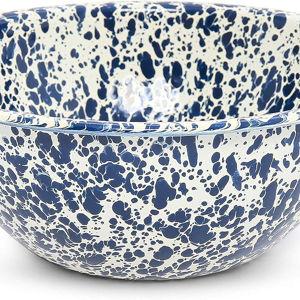 Crow Canyon Home Enamelware Serving Bowl, 1.5 quart, Navy/Cream Splatter (Single)