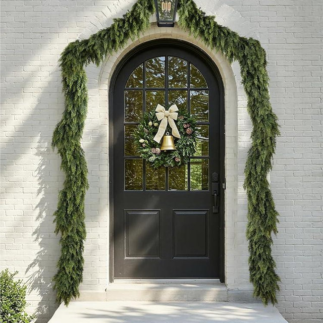 9ft Christmas Cedar Garland with Soft Thickness Pine, Artificial Green Faux Cedar Pine Garland for Mantle Fireplace Indoor Outdoor Holiday Party Home Decoration（2 Pcs）