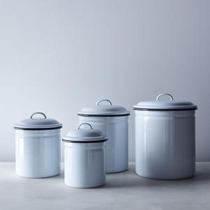 White & Grey Enamel Kitchen Canisters (Set of 4)