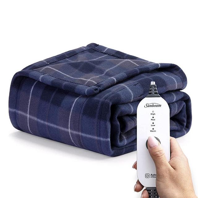 Sunbeam Royal Ultra Rodeen Blue Plaid Heated Personal Throw / Blanket, Cozy-Warm, Adjustable Heat Settings