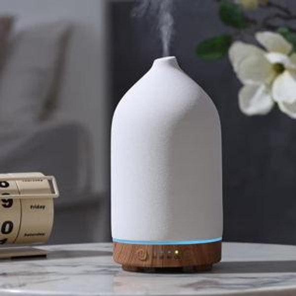 InnoGear Oil Diffuser, 150ML Ceramic Diffuser for Essential Oils Handcrafted Aromatherapy Diffuser Ultrasonic Cool Mist Humidifier with 2 Mist Modes Waterless Auto Off for Room Office, White