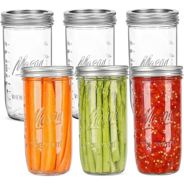 24 oz Wide Mouth Mason Jars - Canning Jars with Metal Airtight Lids and Bands, 24 ounce Mason Glass Jars for Fermenting, Pickling, Meal Prep, Overnight Oats, Jam, Jelly, DIY Projects (6 pack)