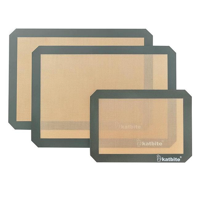Silicone Baking Mats, Katbite Large Baking Mat Set of 3-2 Half Sheets Mats (11 5/8" x 16 1/2") + 1 Quarter Baking Sheets, Reusable & Nonstick Bakeware Mats for Cookies, Macarons, Bread and Pastry