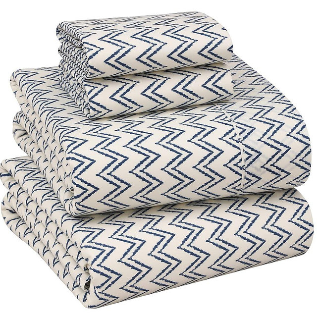 RUVANTI 100% Cotton King Size Sheets Set, 4 Pieces, Soft & Breathable Percale Weave Bedding, Deep Pocket 16", Hotel Standard, Crisp Cool Feel, Durable, Perfect Floral Bed Sheet, Chevron