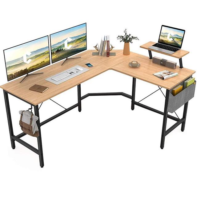 Cubiker Modern L-Shaped Computer Office Desk, Corner Gaming Desk with Monitor Stand, Home Office Study Writing Table Workstation for Small Spaces