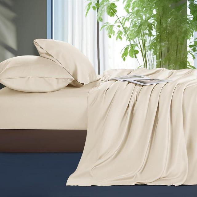 Shilucheng Tencel Sheets 4 Piece, 100% Eucalyptus Lyocell Sheets Set, Cooler Than Cotton and Linen, Summer Cooling Breathable Bed Sheets for Hot Sleepers, 16 Inch Deep Pockets (Ivory, Queen)