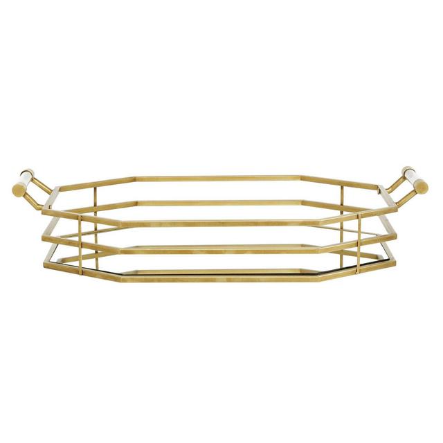 6" x 27" Octagon Metal Framed Tray with Mirrored Base and Clear Handles Gold - Olivia & May