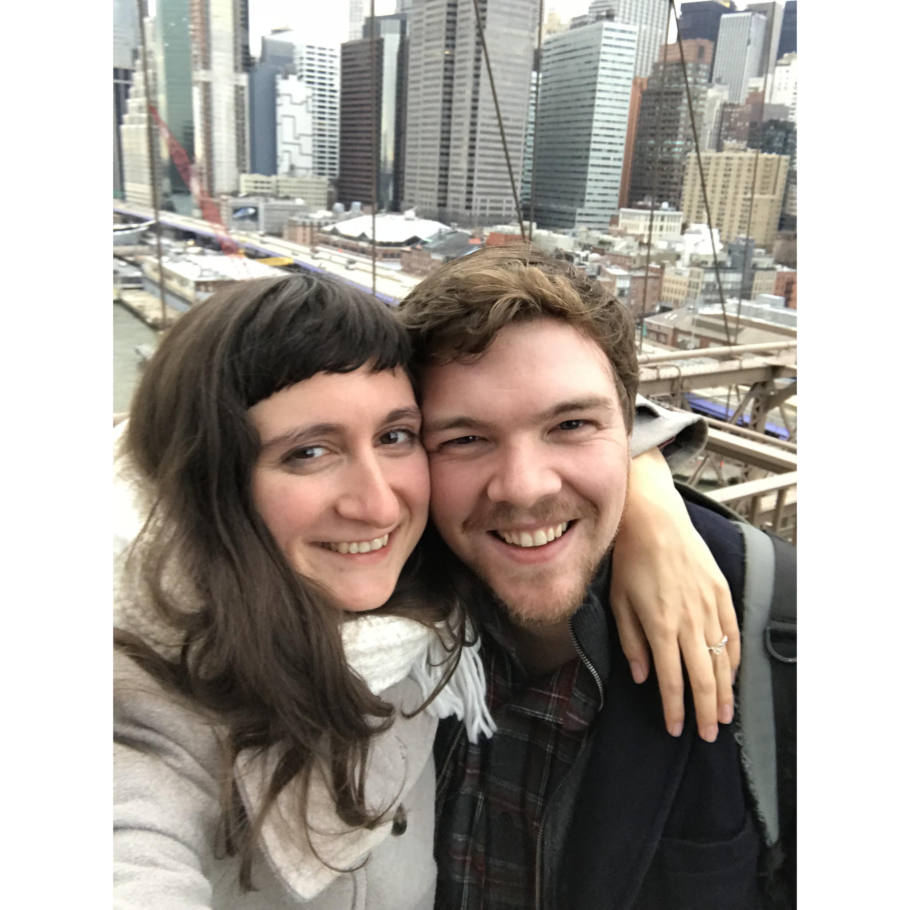 On the Brooklyn Bridge, the day we got engaged!