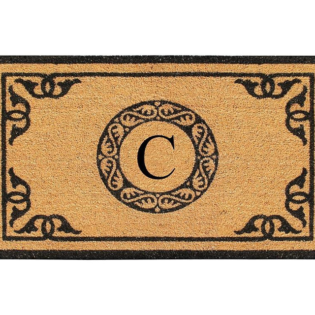 A1HC Natural Coir Monogrammed Doormat for Outdoor Entrance, Anti-Shed Treated Mats, Heavy Duty Durable EntryMat, Easy to Clean Front Door Mat - C, 30" X 48"