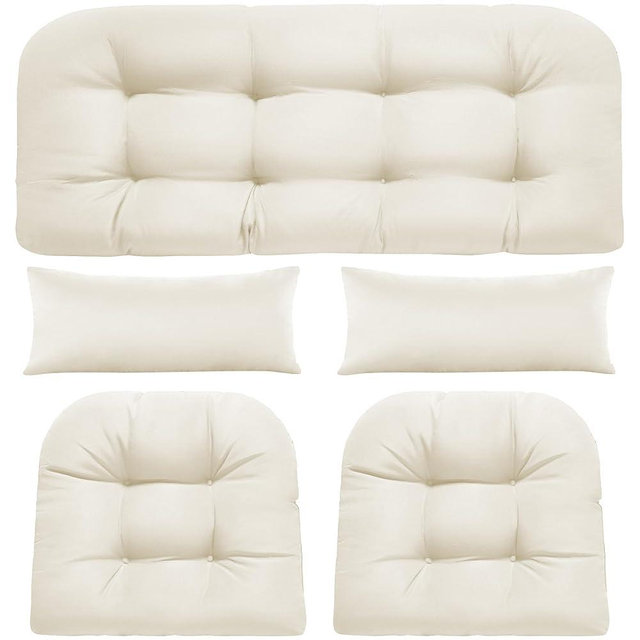 PITCTCHIC Wicker Chair Cushions of 5 Pieces, Waterproof Outdoor Loveseat Cushion for Wicker Furniture, 1 Love Seat Cushion, 2 U-Shape and 2 Lumbar Pillows for Patio Furniture (Cream)