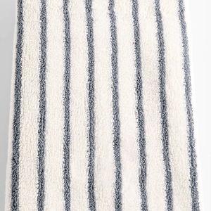 Organic Turkish Cotton Pampas Ivory and Evening Blue Stripe Hand Towel | Crate & Barrel