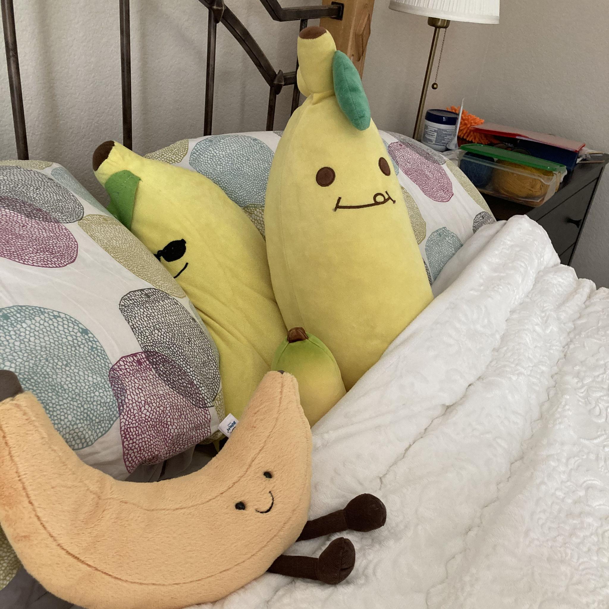 The first gift Josh got for Charlotte was a plushy banana. Since then, friends and family started gifting many banana related gifts causing the family to grow.