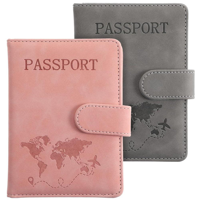 HJZHII 2 Pack Passport Holder for Travel, Waterproof Passport Wallet Cover Case RFID Blocking Passport Holders with Pen Holder Magnetic Buckle, Travel Accessories Passport Book Holders for Women Men
