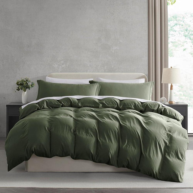 Nestl Olive Green Duvet Cover Queen Size - Soft Double Brushed Queen Duvet Cover Set, 3 Piece, with Zipper Closure, 1 Duvet Cover 90x90 inches and 2 Pillow Shams