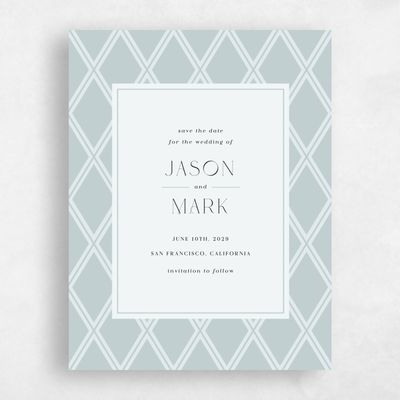 Soft Teal, Blue Wedding Save the Date - Diamant Portrait