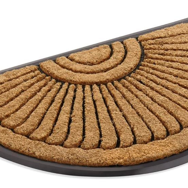 Kempf Half Round Premium Inlaid Sun Ray Coir Doormat, Entrance Mat, 18" x 30"
