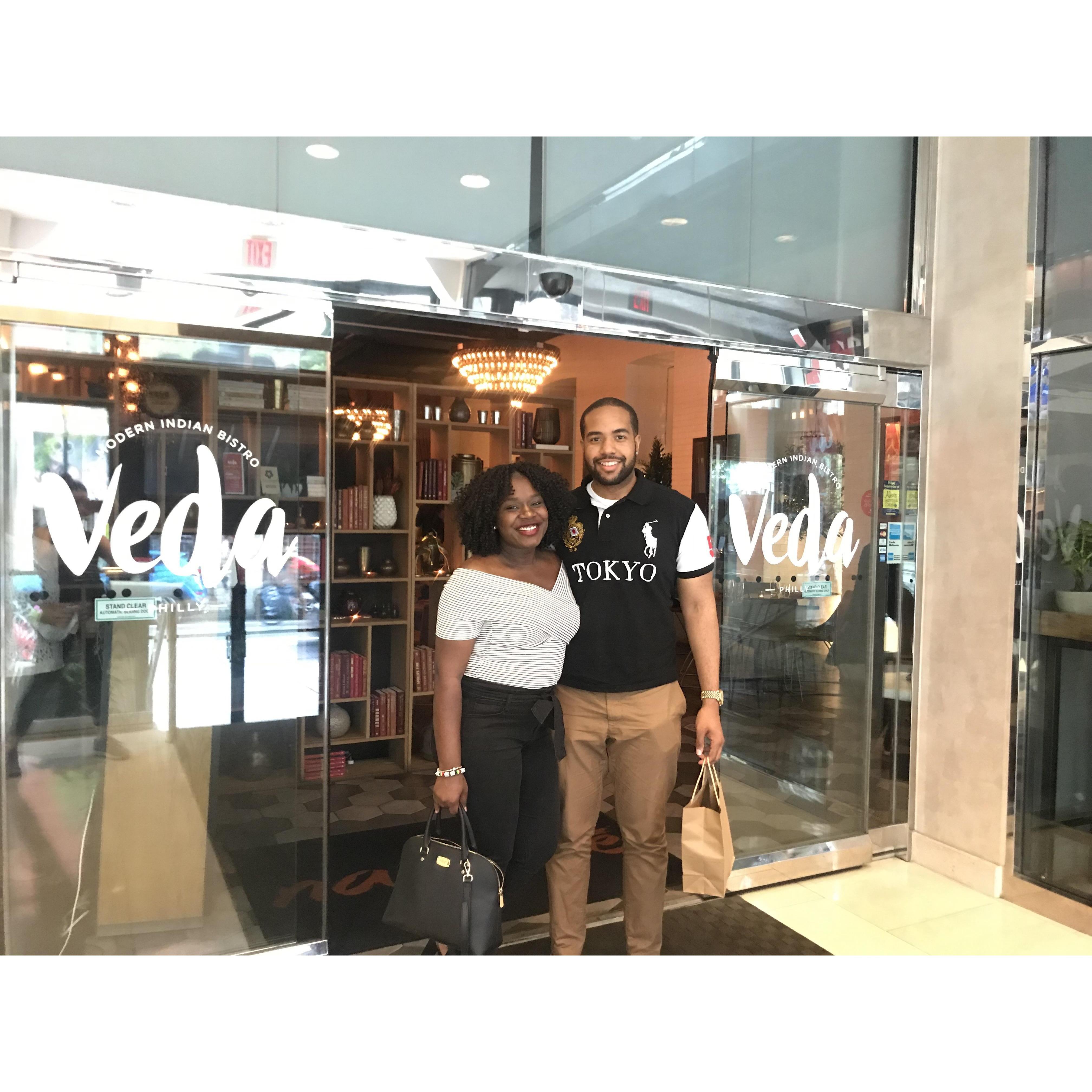 5/25/2019: Joshua and Marleca outside of Joshua's favorite Indian restaurant in Philadelphia.