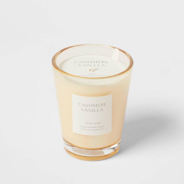 12oz Colored Vase Glass with Dustcover Cashmere Vanilla Candle Ivory - Threshold™