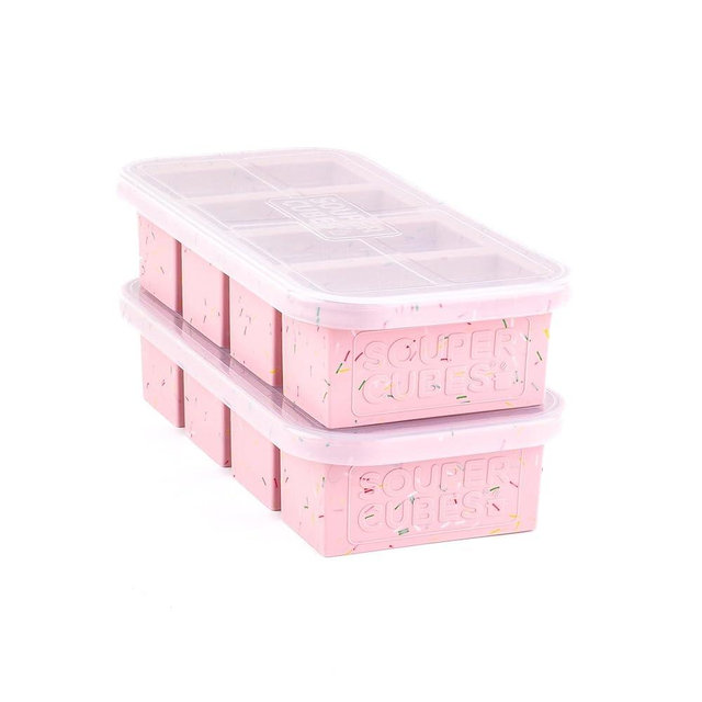 Souper Cubes 1 Cup Silicone Freezer Tray with Lids, Perfect for Storing Broth, Leftovers, Rice, Sauce and More, Silicone Soup Freezer Molds for Meal Prepping - Cotton Candy - 2-Pack