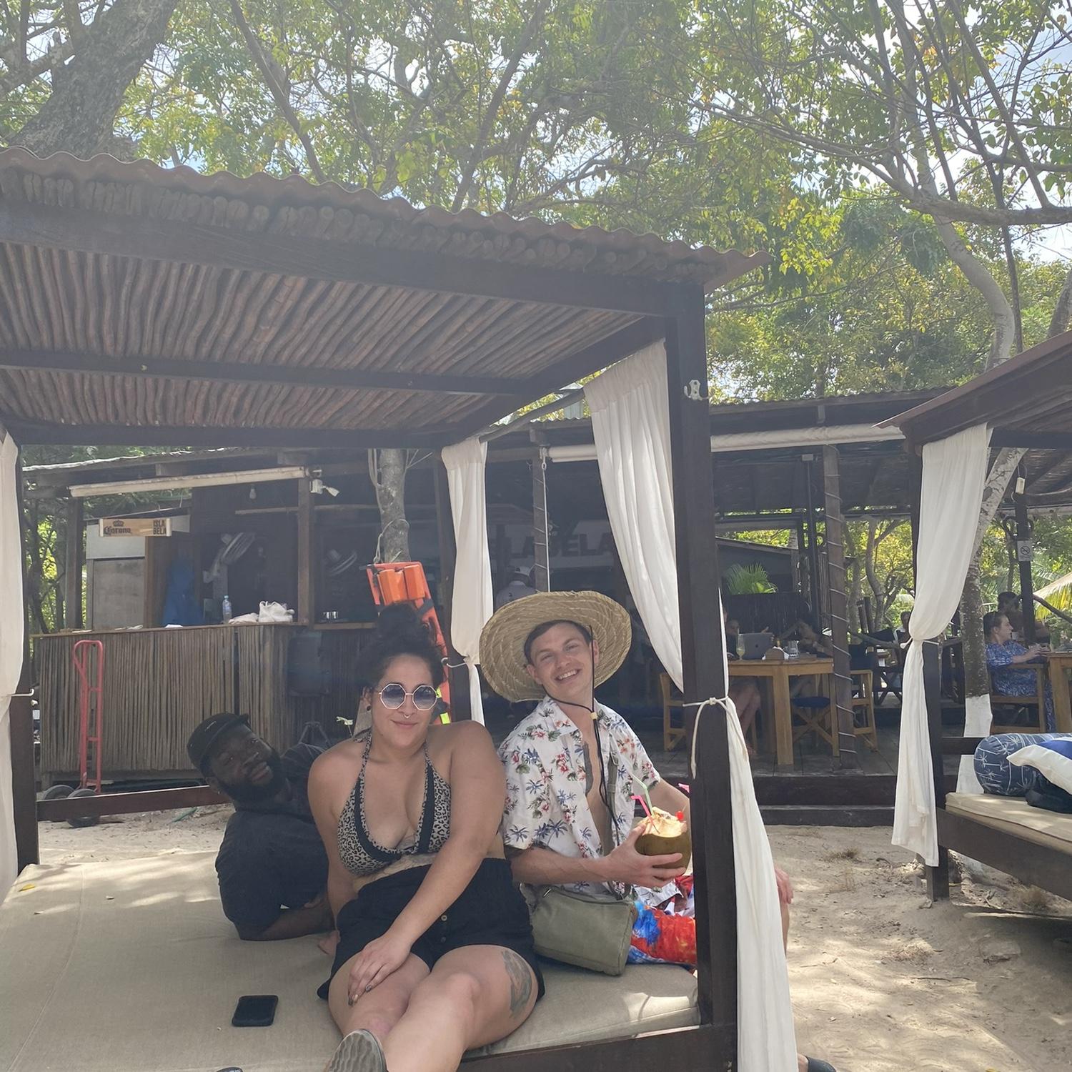 1/10/23.. Jenn and Brendon after arriving on a tiny island off the coast of Cartagena
