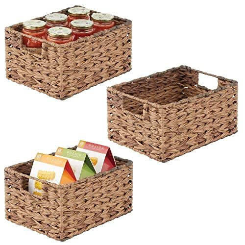 mDesign Woven Ombre Farmhouse Kitchen Pantry Food Storage Organizer Basket Bin - for Cabinets, Cupboards, Shelves, Countertops - Holds Potatoes, Onions, Fruit, 3 Pack - Brown Ombre
