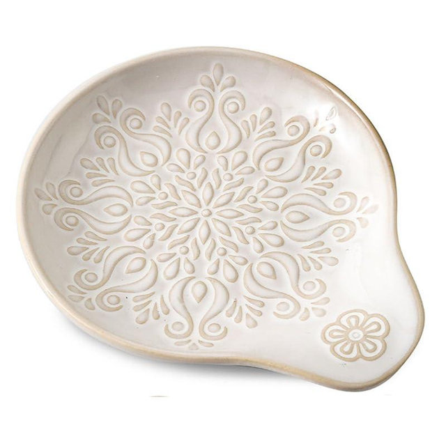 Howise Farmhouse Ceramic Spoon Rests Holder for Kitchen Counter Stove Top (White-A3)